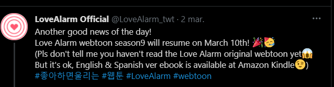Confirman fecha de publicación de la 9 temporada del webtoon Love Alarm