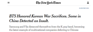 The New York Times y Reuters hablan sobre la controversia de BTS en China