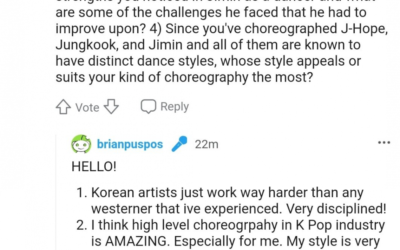 Coreografo habla de su experiencia de bailar con Jimin de BTS en la canción Serendipity