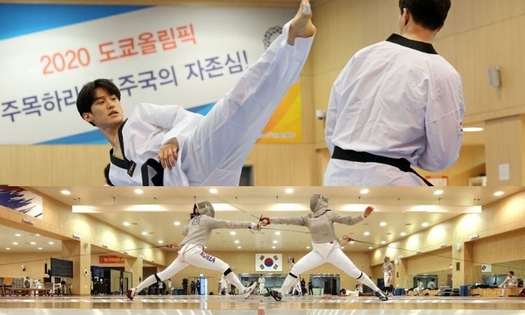 Atletas de taekwondo y esgrima practican para los Juegos Olímpicos