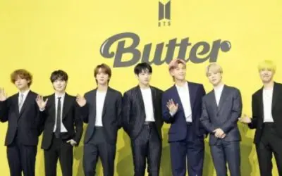 BTS presentando Butter en conferencia de prensa